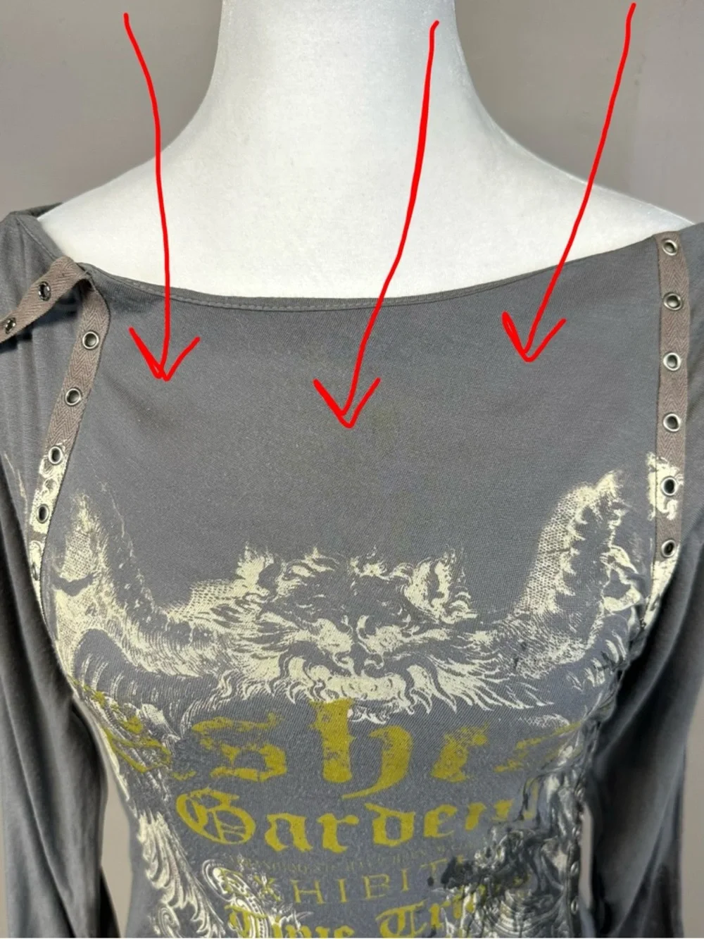 Salvage Y2K Grunge Gray Snap Button Rocker Punk Rivet Thrashed Thin Top XS - Picture 12 of 16